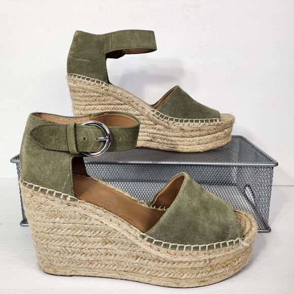 Marc Fisher Adalyn Espadrille Leather Wedge Platform Olive Green Suede Size 8.5 - Picture 2 of 14